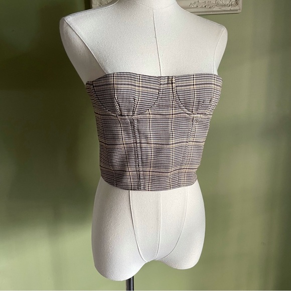 Rokh Plaid Strapless Bustier Corset Top - Picture 1 of 6